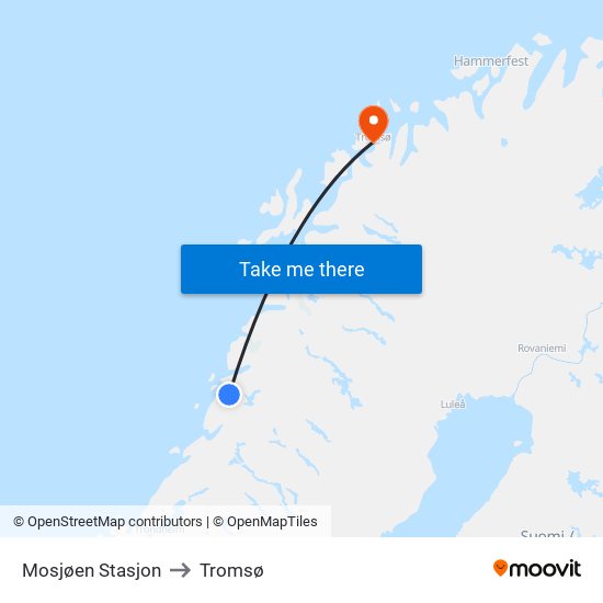 Mosjøen Stasjon to Tromsø map