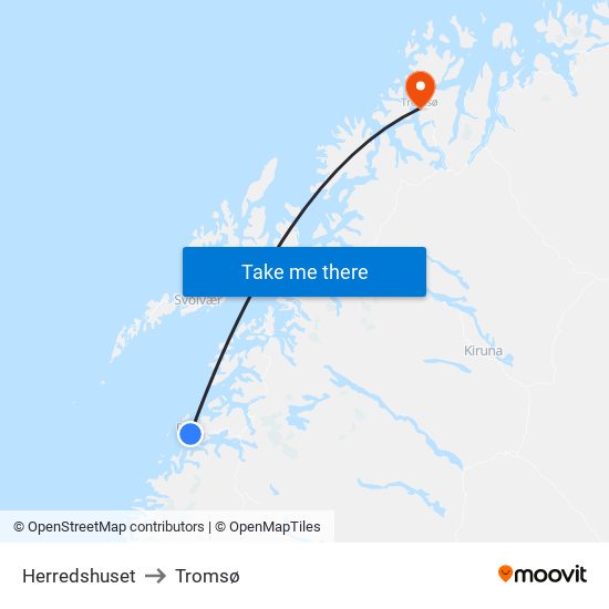 Herredshuset to Tromsø map