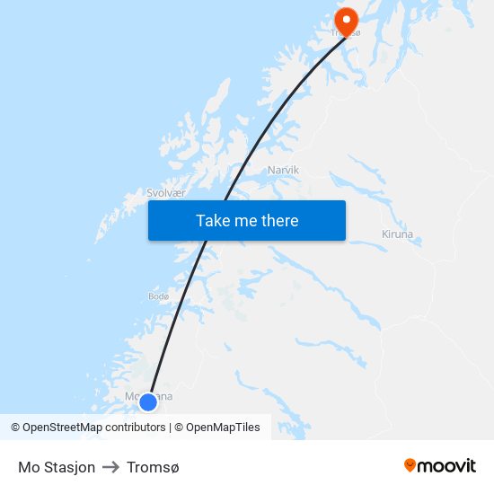 Mo Stasjon to Tromsø map