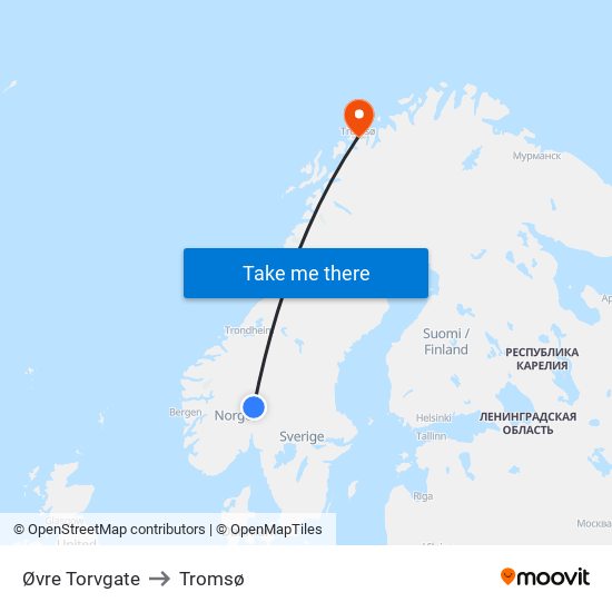 Øvre Torvgate to Tromsø map