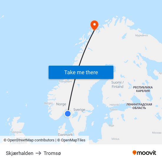 Skjærhalden to Tromsø map