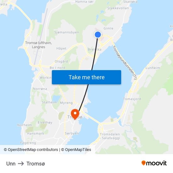 Unn to Tromsø map