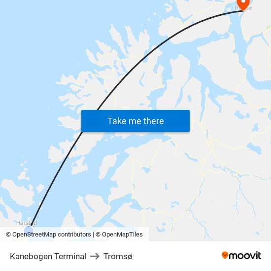 Kanebogen Terminal to Tromsø map