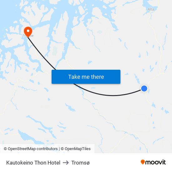 Kautokeino Thon Hotel to Tromsø map