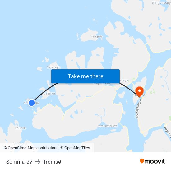 Sommarøy to Tromsø map