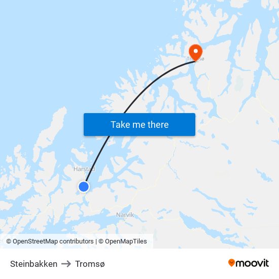 Steinbakken to Tromsø map