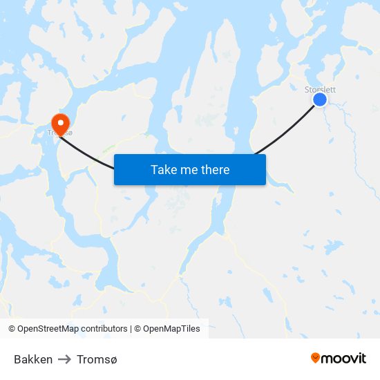 Bakken to Tromsø map