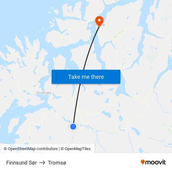 Finnsund Sør to Tromsø map