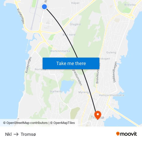 Nkl to Tromsø map