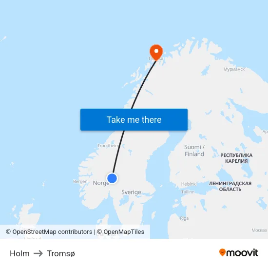 Holm to Tromsø map