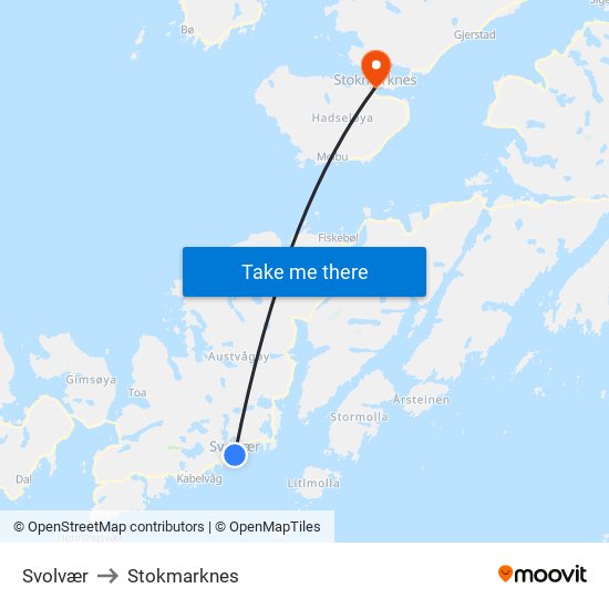 Svolvær to Stokmarknes map