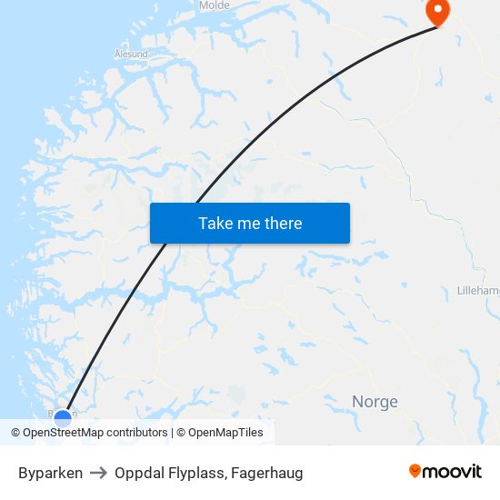 Byparken to Oppdal Flyplass, Fagerhaug map