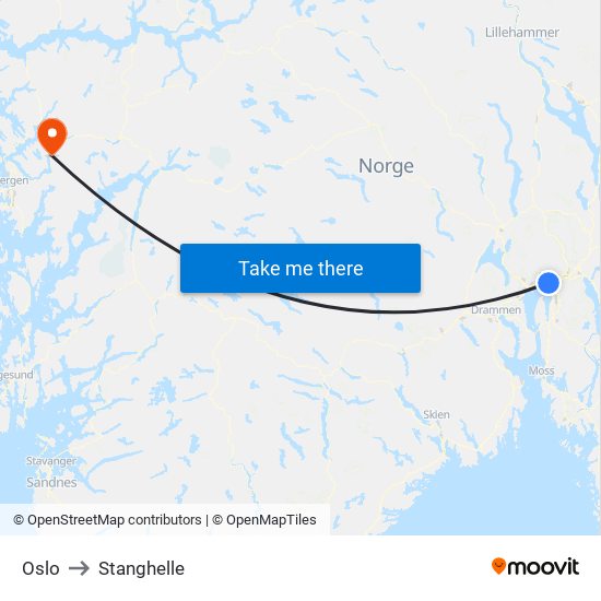 Oslo to Stanghelle map