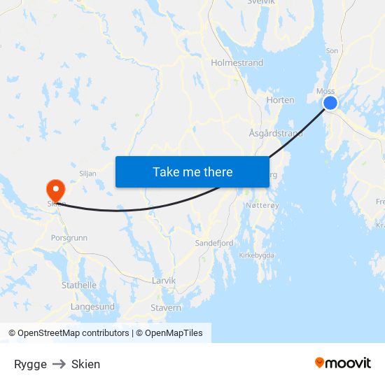 Rygge to Skien map