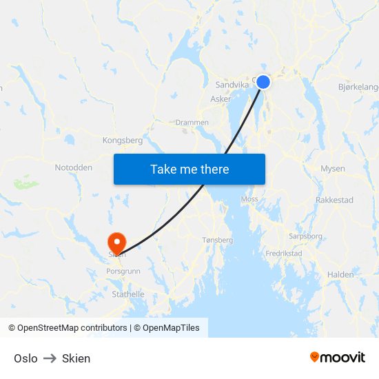 Oslo to Skien map