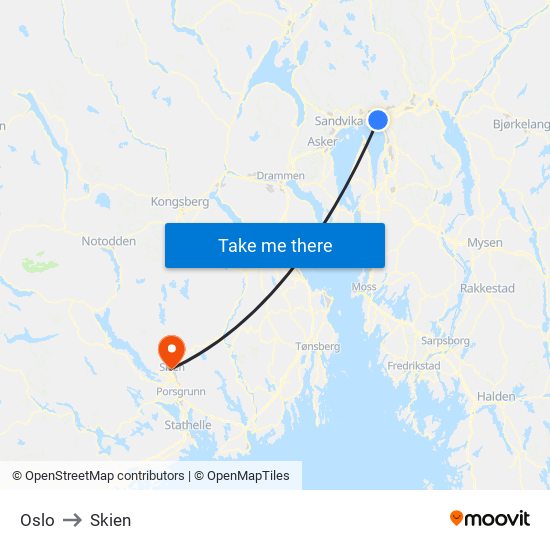 Oslo to Skien map