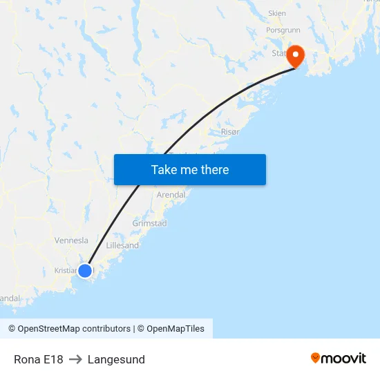 Rona E18 to Langesund map