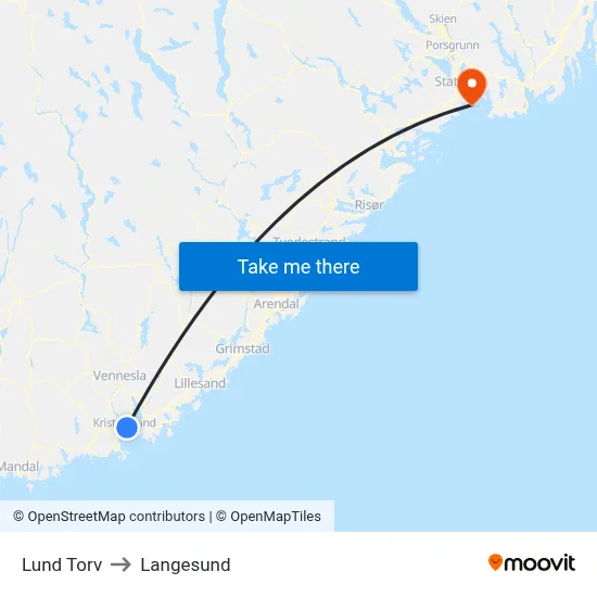Lund Torv to Langesund map