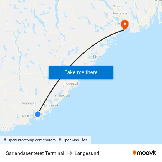 Sørlandssenteret Terminal to Langesund map