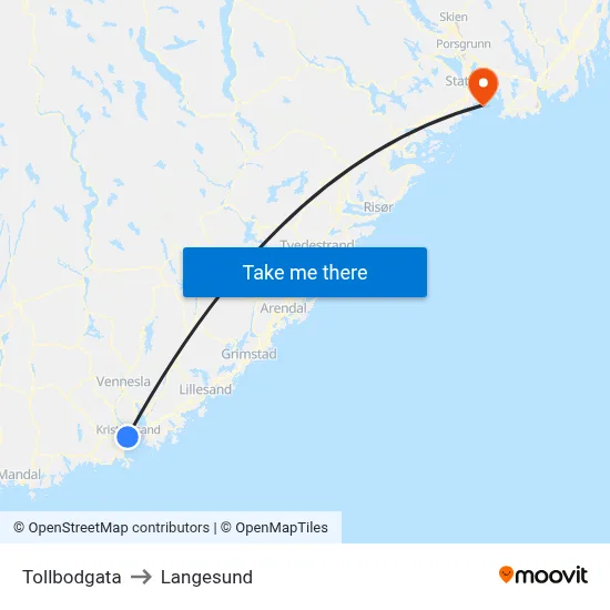 Tollbodgata to Langesund map