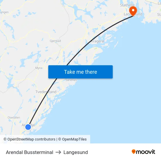 Arendal Bussterminal to Langesund map
