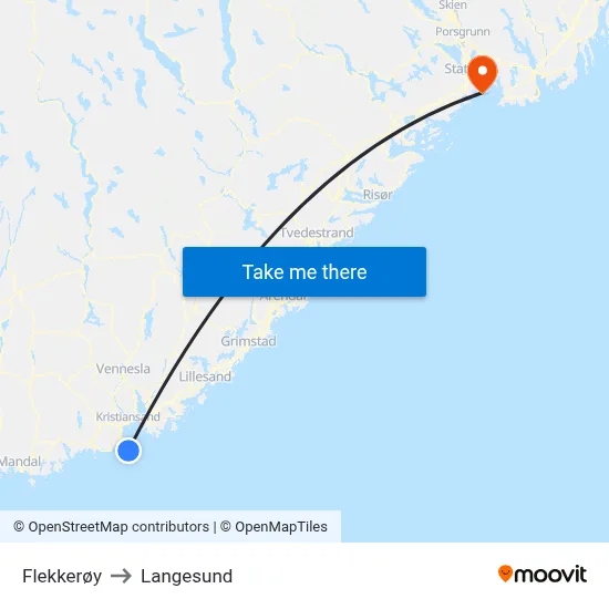 Flekkerøy to Langesund map