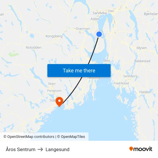 Åros Sentrum to Langesund map