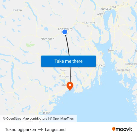 Teknologiparken to Langesund map
