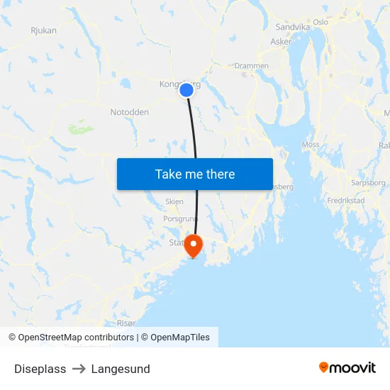Diseplass to Langesund map