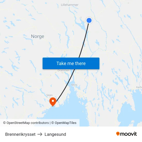 Brennerikrysset to Langesund map