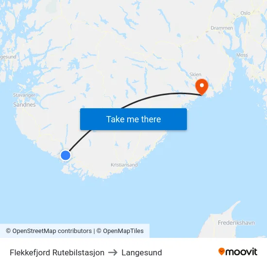 Flekkefjord Rutebilstasjon to Langesund map