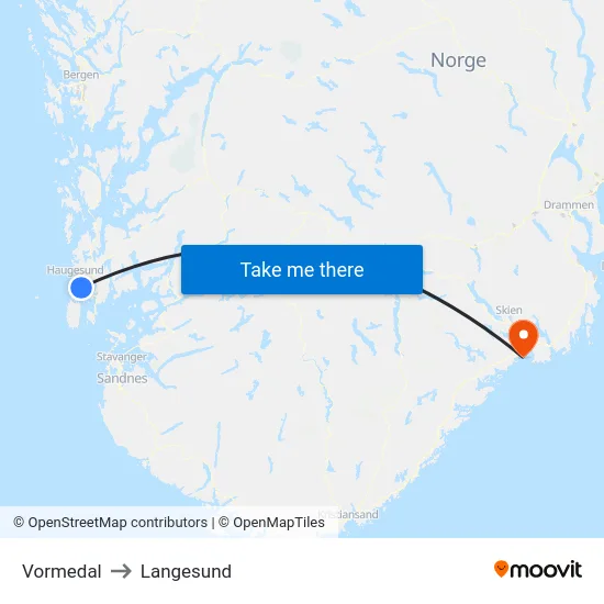 Vormedal to Langesund map