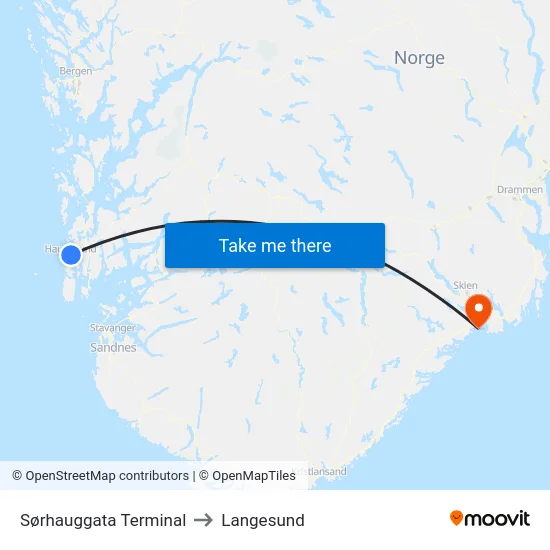 Sørhauggata Terminal to Langesund map