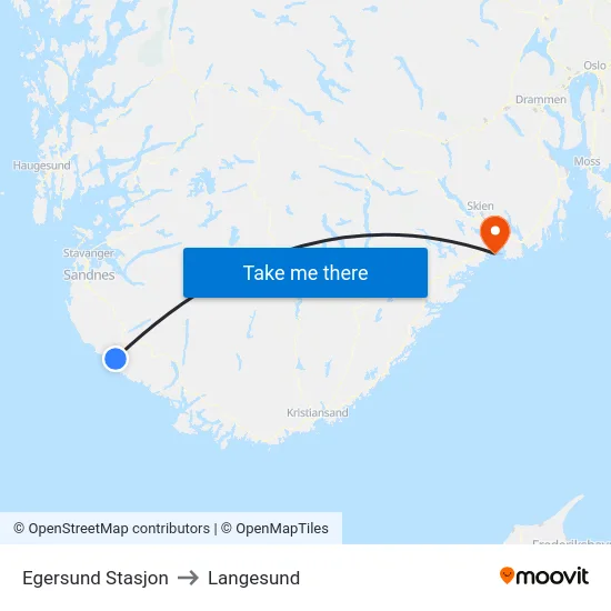 Egersund Stasjon to Langesund map