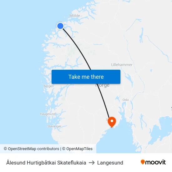 Ålesund Hurtigbåtkai Skateflukaia to Langesund map