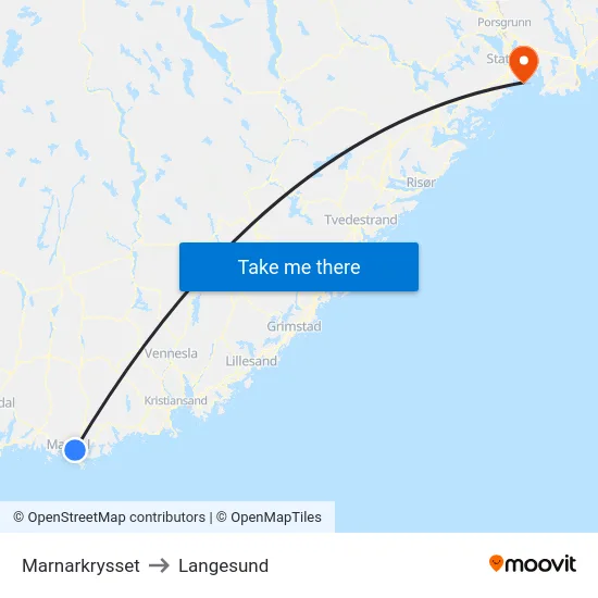 Marnarkrysset to Langesund map