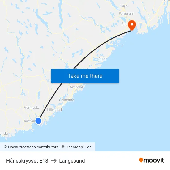 Håneskrysset E18 to Langesund map