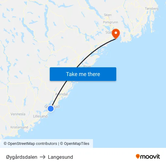 Øygårdsdalen to Langesund map