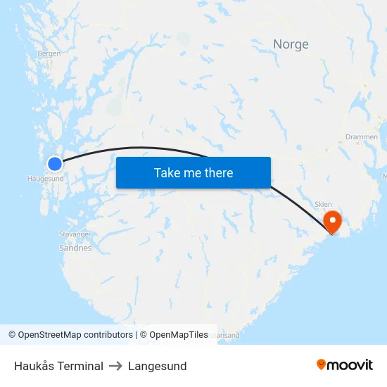 Haukås Terminal to Langesund map