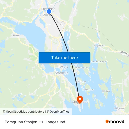 Porsgrunn Stasjon to Langesund map