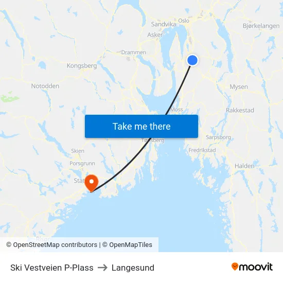 Ski Vestveien P-Plass to Langesund map
