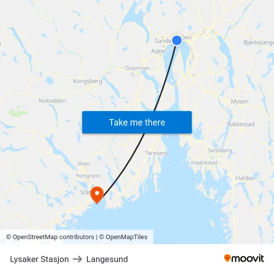 Lysaker Stasjon to Langesund map