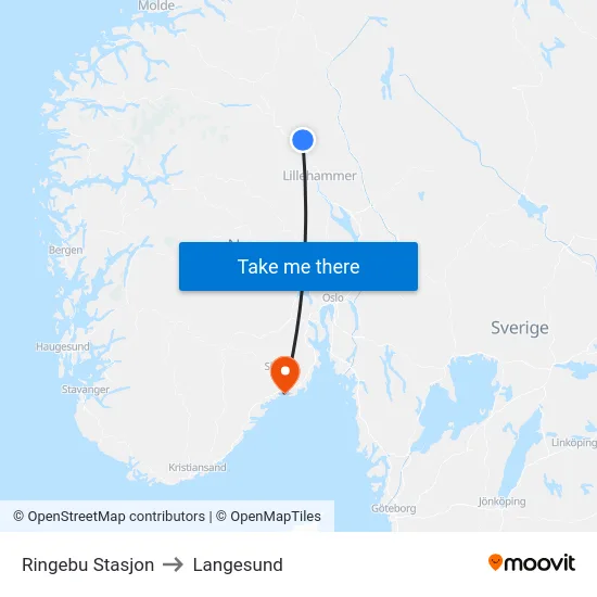 Ringebu Stasjon to Langesund map