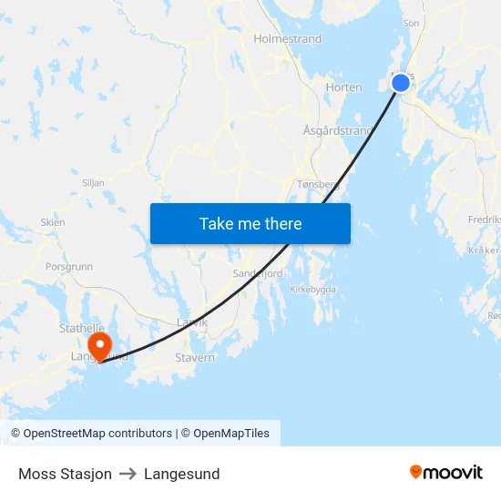 Moss Stasjon to Langesund map