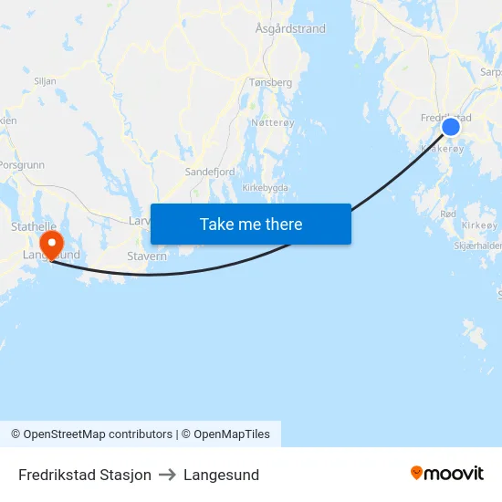 Fredrikstad Stasjon to Langesund map