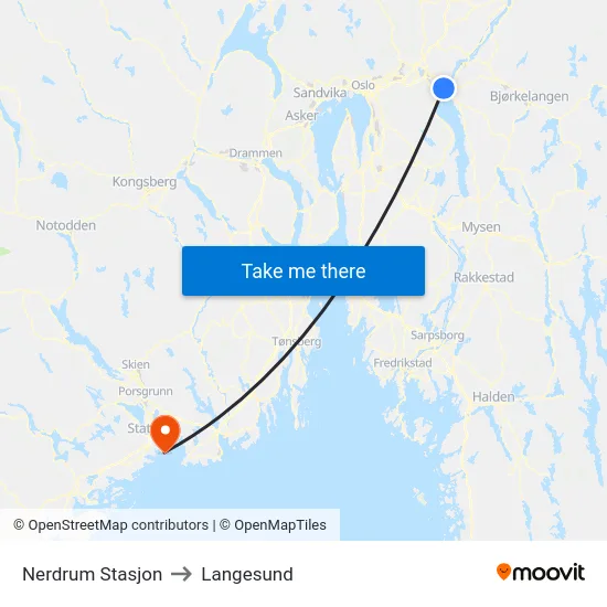 Nerdrum Stasjon to Langesund map