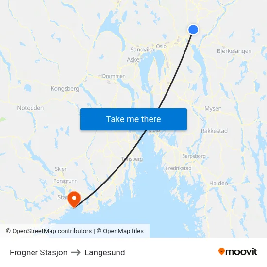 Frogner Stasjon to Langesund map