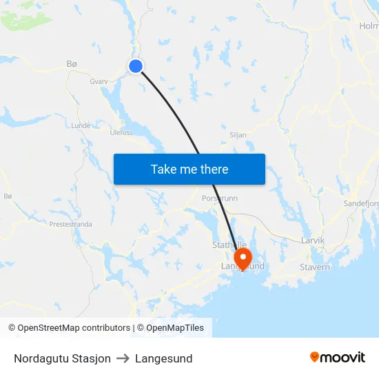 Nordagutu Stasjon to Langesund map