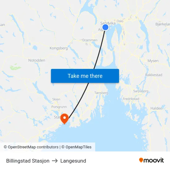 Billingstad Stasjon to Langesund map