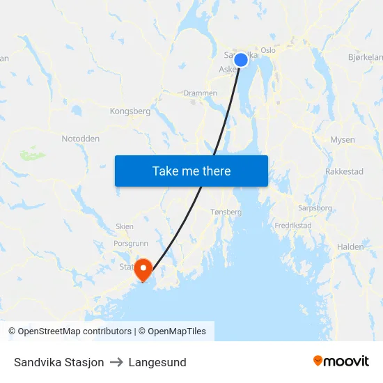 Sandvika Stasjon to Langesund map